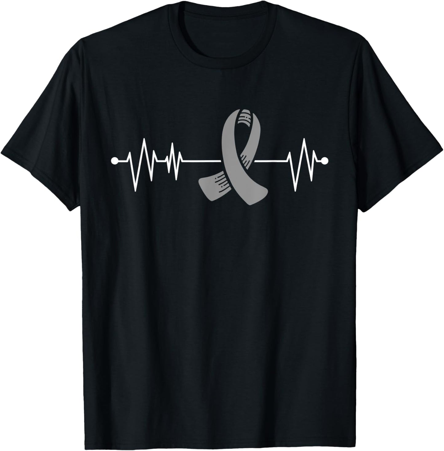 Brain Cancer Heartbeat Warrior Gray Awareness Ribbon T-Shirt - T-Shirt | Black