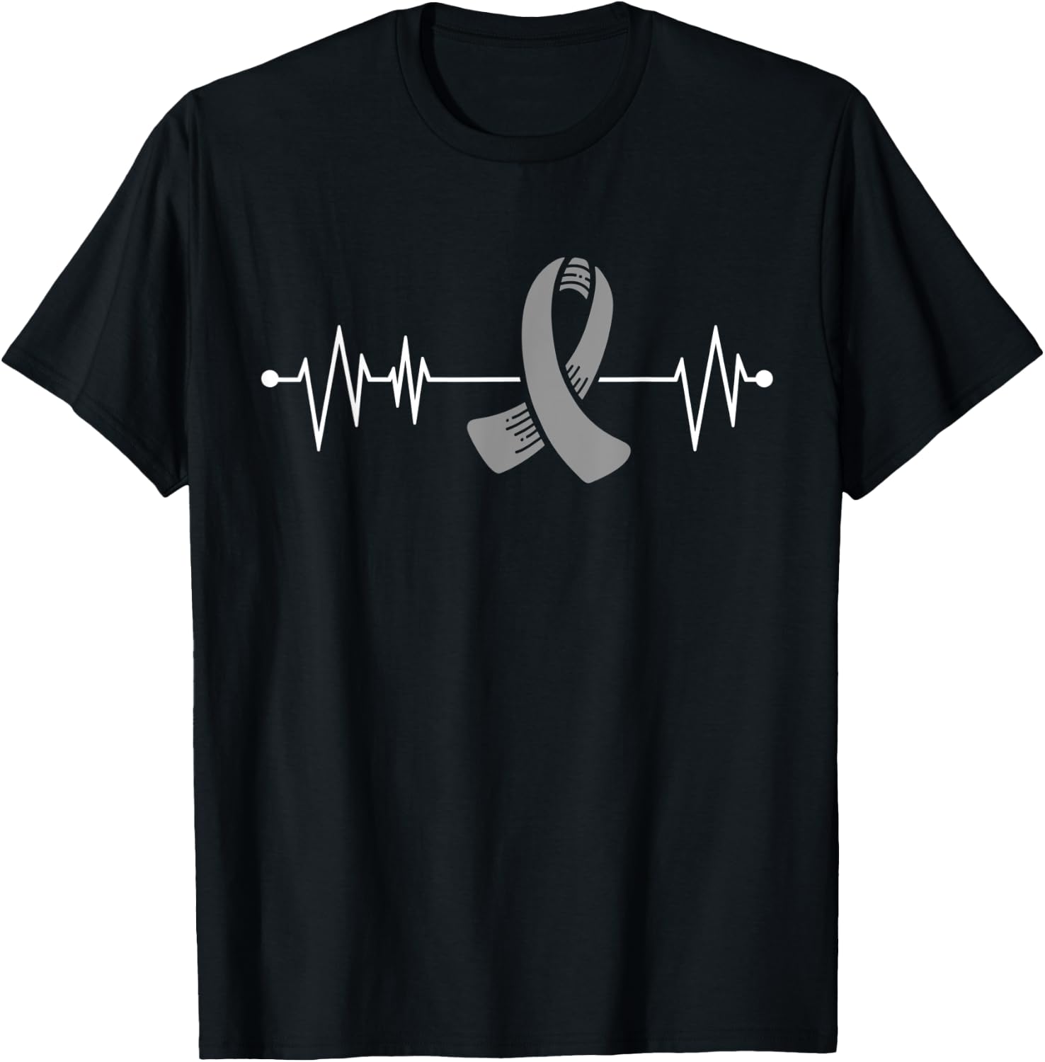 Brain Cancer Heartbeat Warrior Gray Awareness Ribbon T-Shirt - T-Shirt | Black