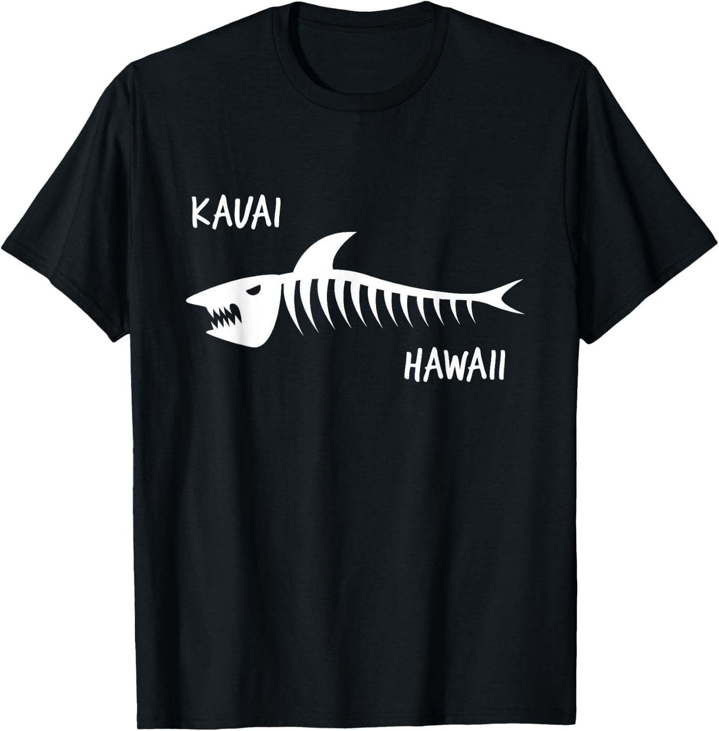 Kauai Hawaii Shark Skeleton White Print T-Shirt - T-Shirt | Black