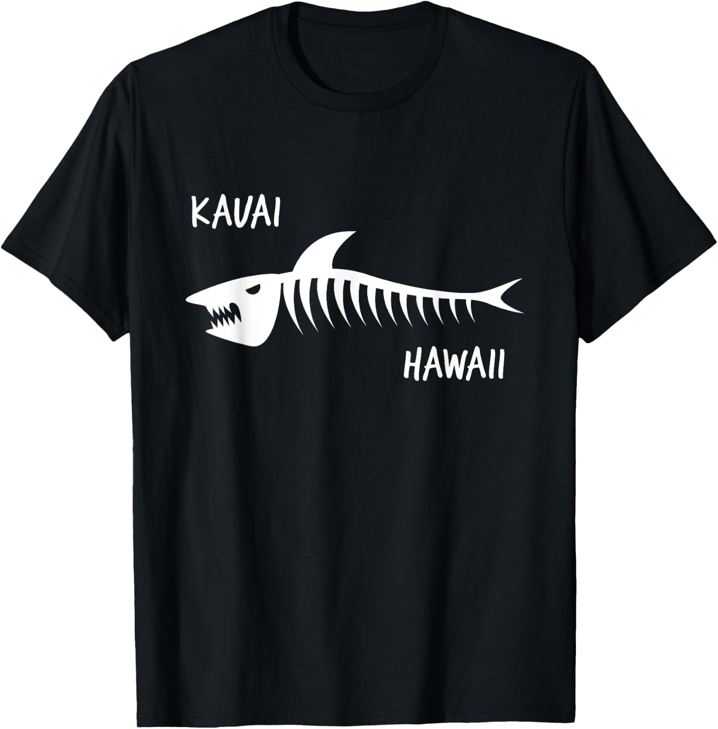 Kauai Hawaii Shark Skeleton White Print T-Shirt - T-Shirt | Black