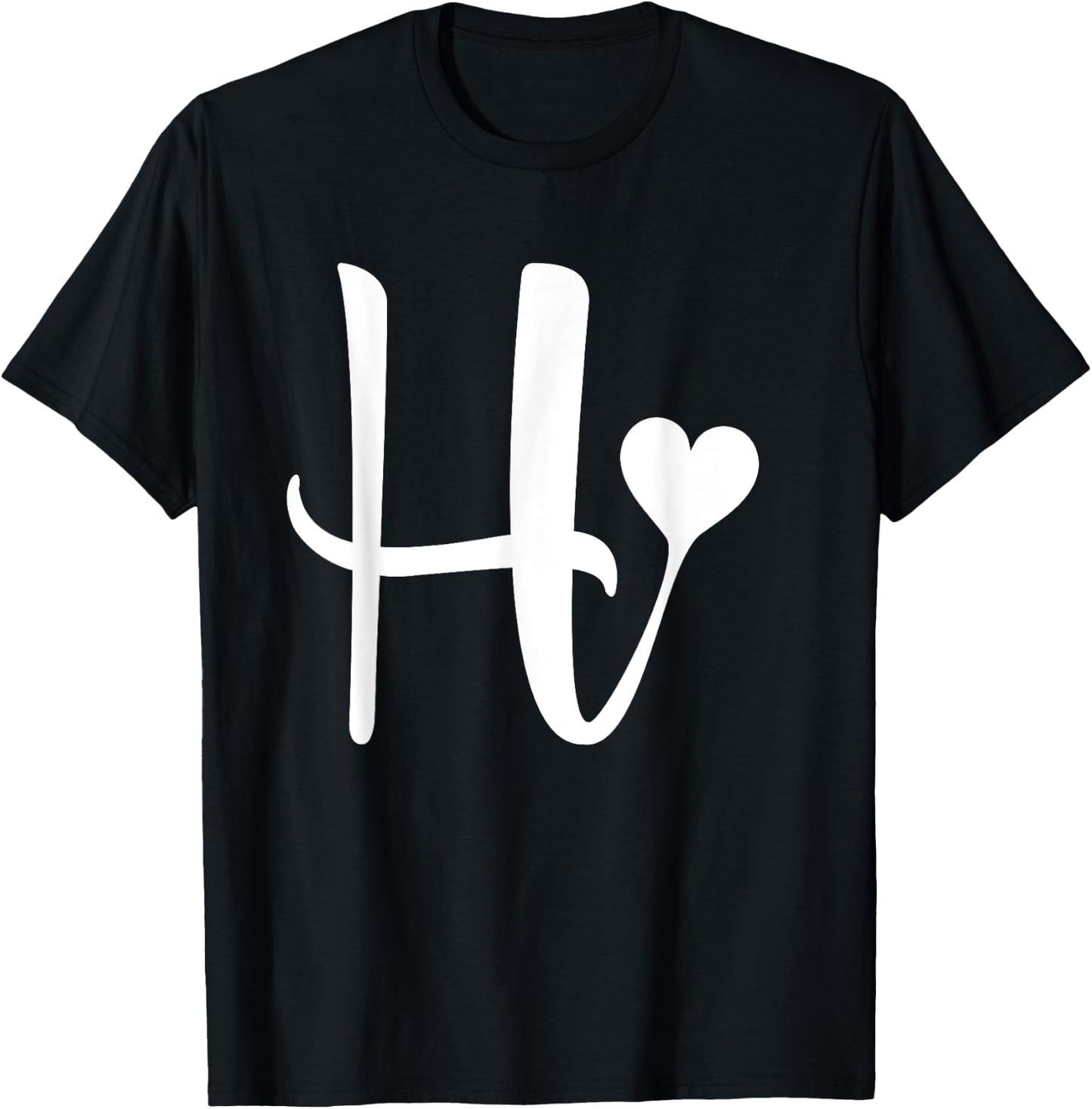 white letter H monogram initial minimalist heart graphic T-Shirt - T-Shirt | Black