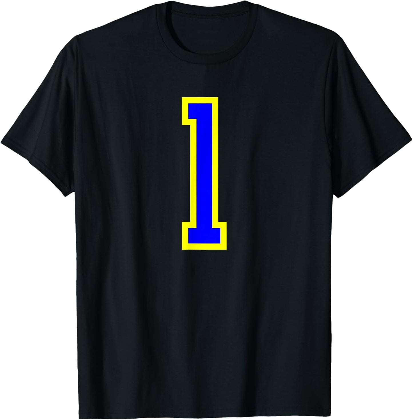 Jersey Number 1 Blue Yellow Birthday Sports Number 1 T-Shirt - T-Shirt | Black