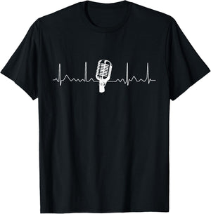 Microphone Heartbeat Funny Clothing Pulse Music Singing T-Shirt - T-Shirt | Black