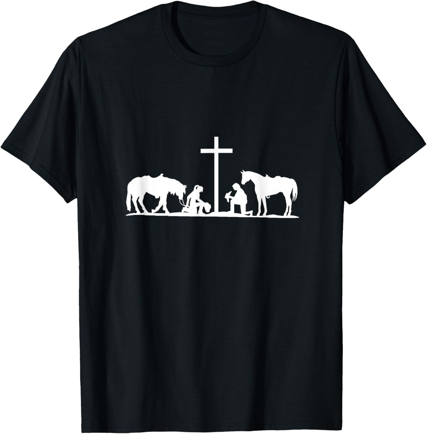 Christian Western horses cowhands praying Cross. Christian T-Shirt - T-Shirt | Black