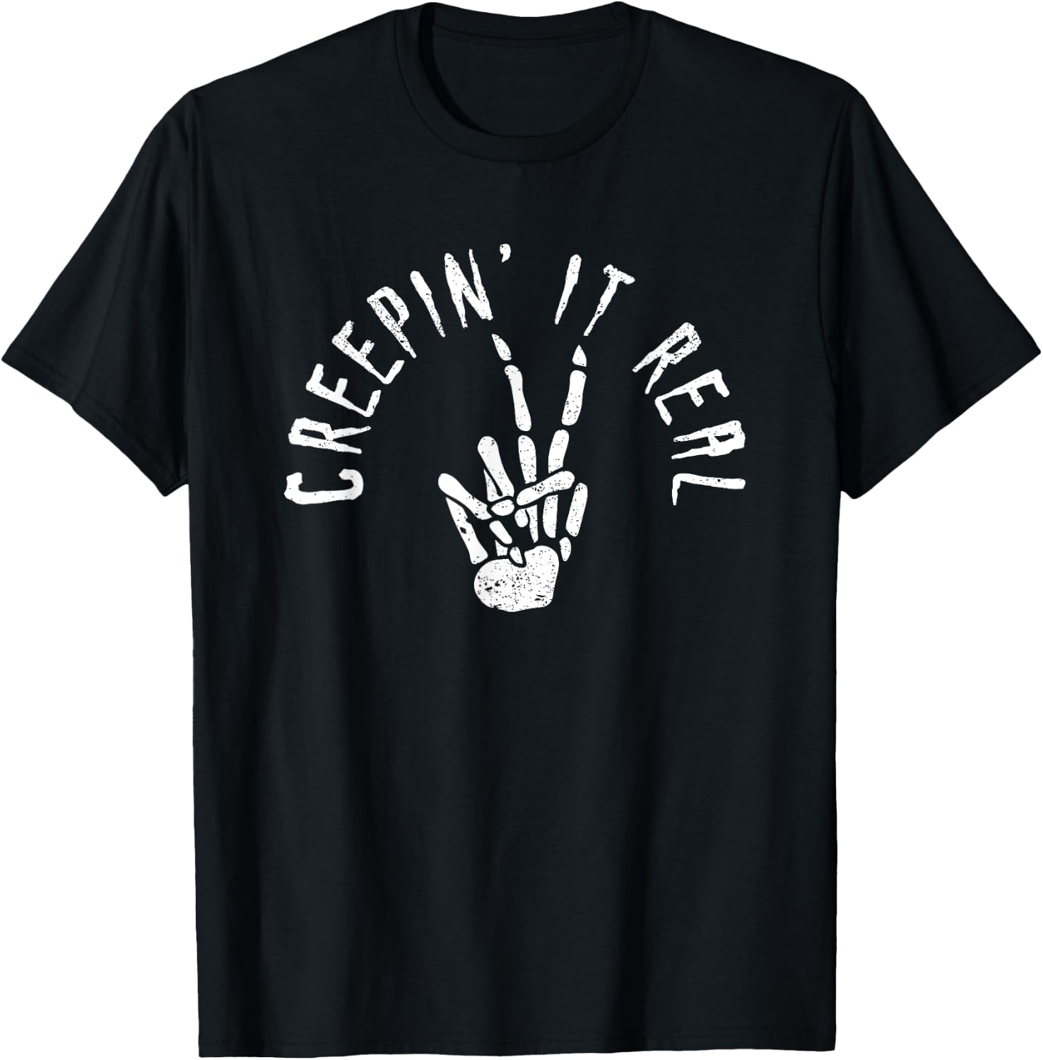 Creepin' It Real Funny Halloween Skeleton Bone Hand Sign T-Shirt - T-Shirt | Black