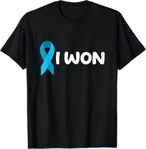 I Won! Colon Cancer survivor. Blue color ribbon T-Shirt - T-Shirt | Black