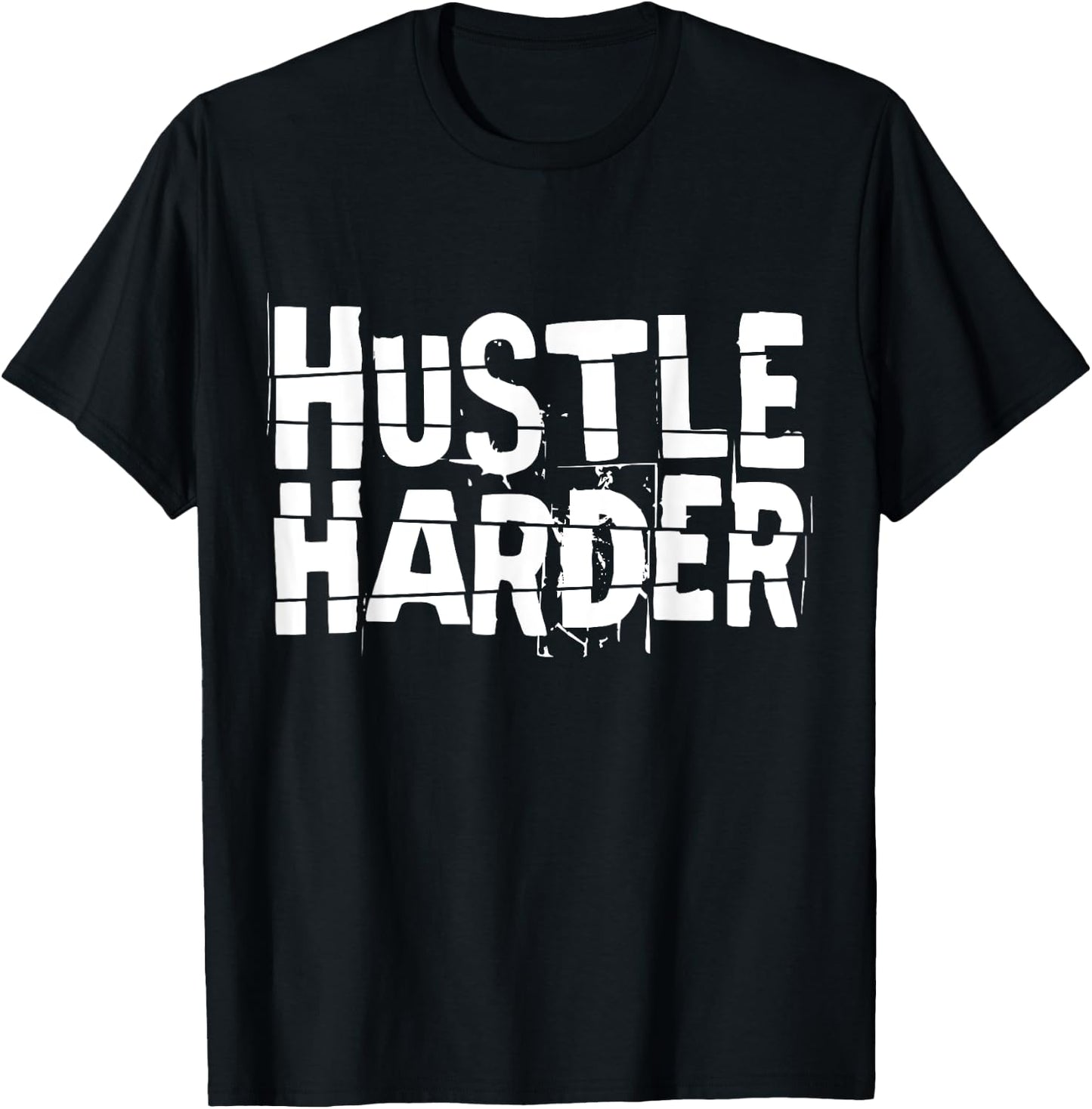 Motivational Quote CEO Entrepreneur Gifts by DMTRY Hustle Harder -Adults Black Cotton Blend Modern Short Sleeve Small T-Shirt - T-Shirt | Black