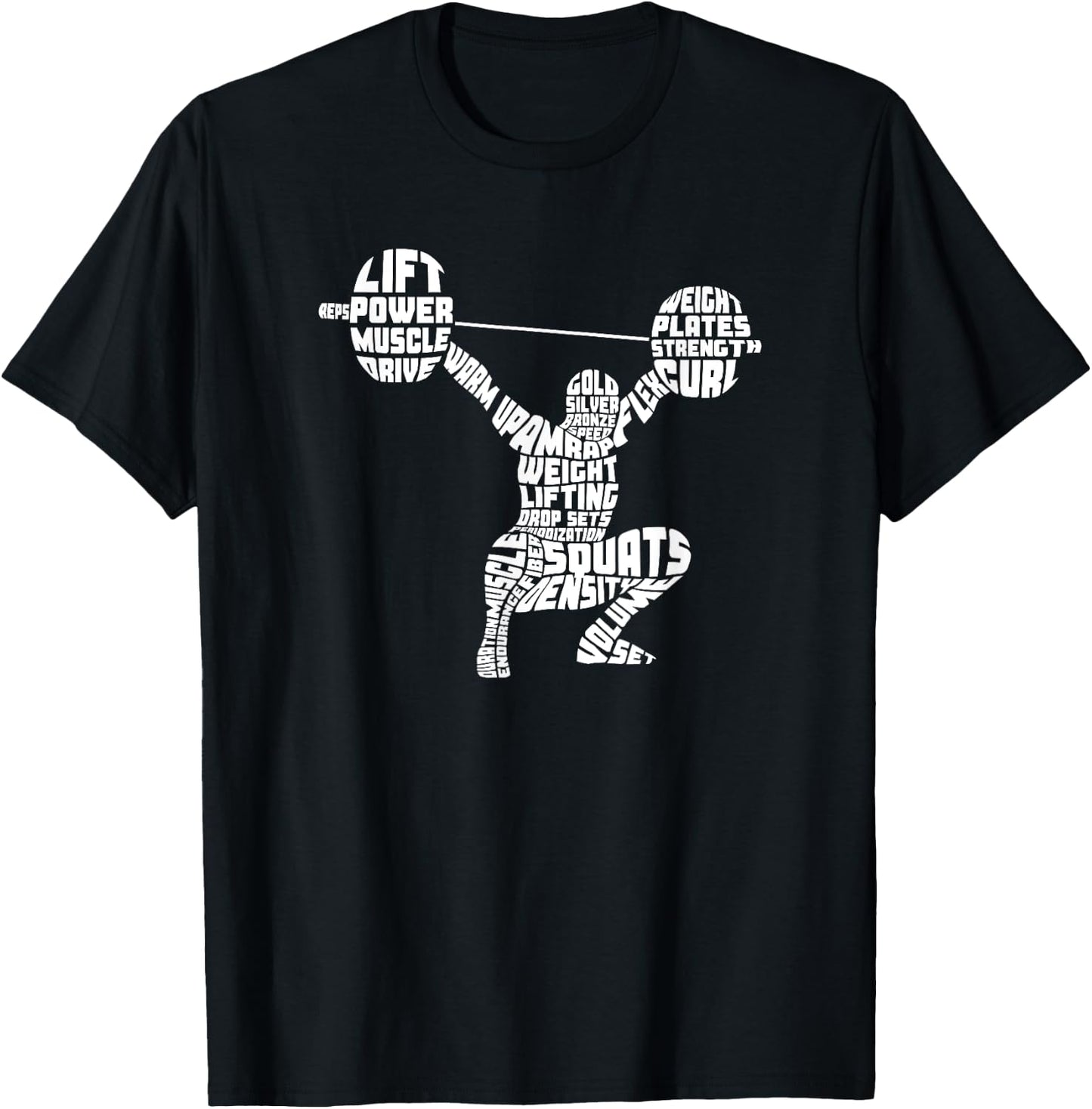 Weightlifting Typography Fitness Gym Word Art T-Shirt - T-Shirt | Black