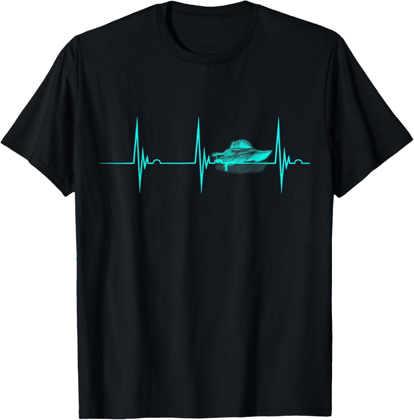 Motor Boating Boater Drag Boat Racing Heartbeat EKG Pulse T-Shirt - T-Shirt | Black