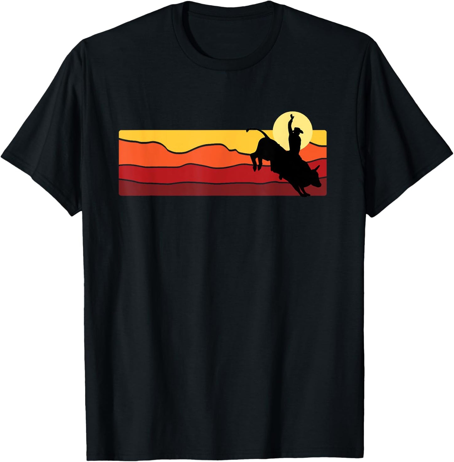 Bull Riding Rodeo Cowboy Country Western Retro T-Shirt - T-Shirt | Black