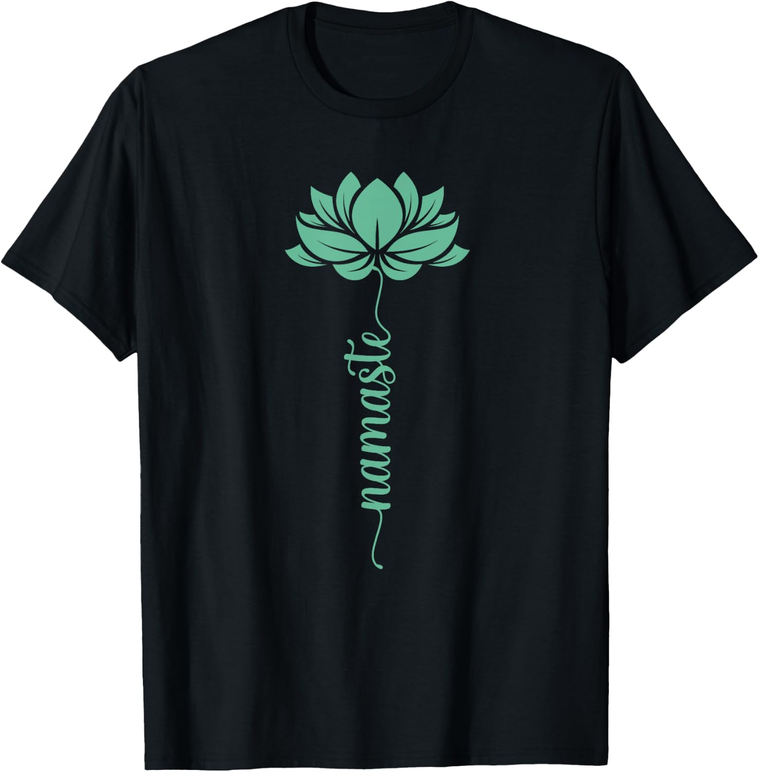 Namaste Yoga Lotus Flower Minimal Mint Green New Age Flower T-Shirt - T-Shirt | Black
