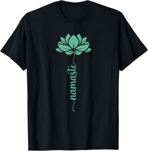 Namaste Yoga Lotus Flower Minimal Mint Green New Age Flower T-Shirt - T-Shirt | Black