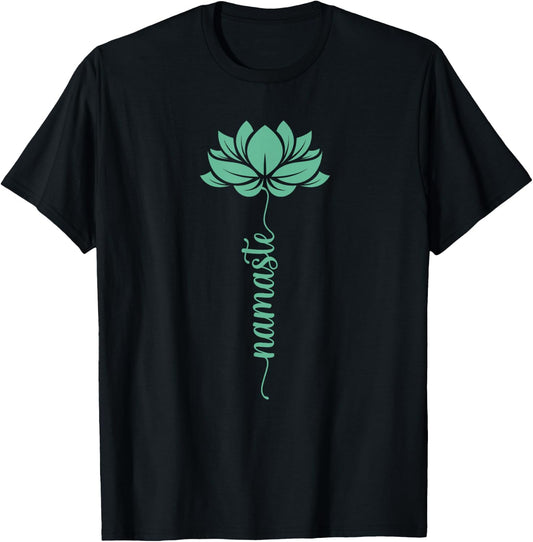 Namaste Yoga Lotus Flower Minimal Mint Green New Age Flower T-Shirt - T-Shirt | Black