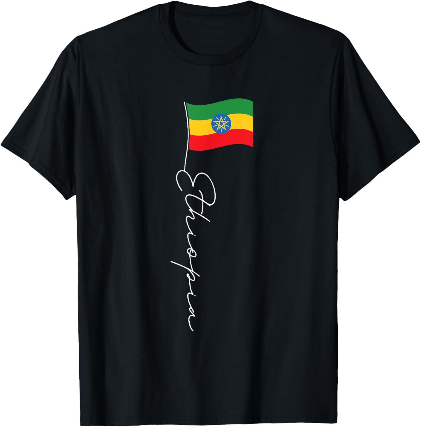 Ethiopia Signature Flag Pole - Patriotic Ethiopian Flag T-Shirt - T-Shirt | Black