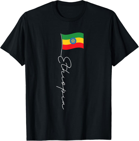 Ethiopia Signature Flag Pole - Patriotic Ethiopian Flag T-Shirt - T-Shirt | Black