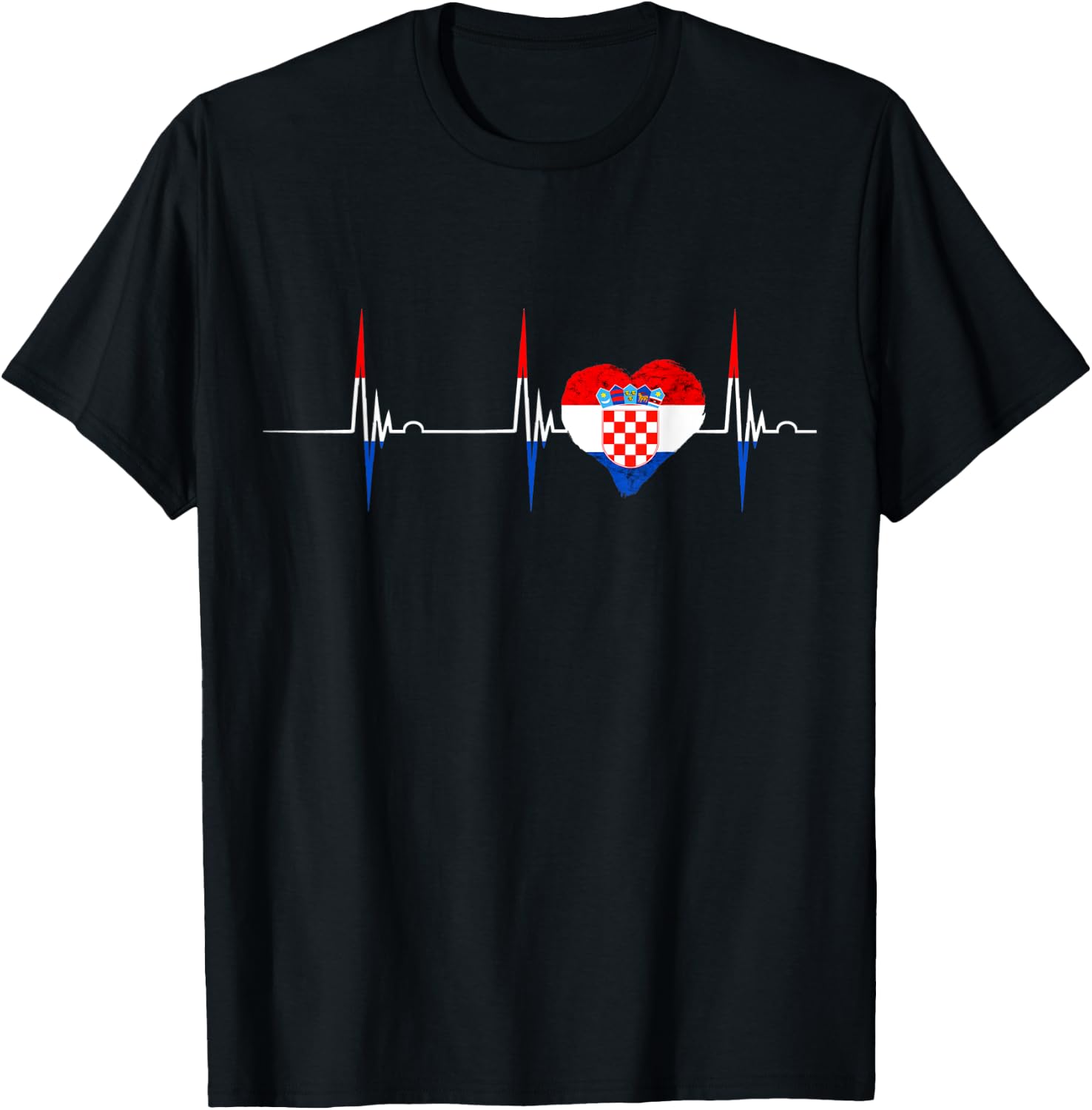 Heartbeat EKG Pulse Croatia Croatian Roots Croatian Flag T-Shirt - T-Shirt | Black