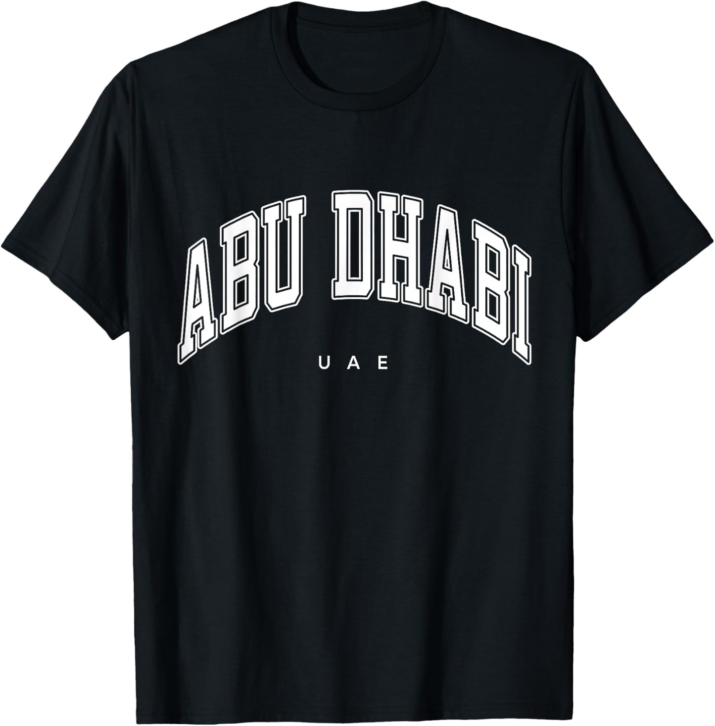 Abu Dhabi UAE Varsity Style White Text T-Shirt - T-Shirt | Black