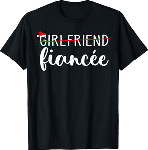 Fiancee Fiance Engaged Couples Matching Christmas Pajama T-Shirt - T-Shirt | Black