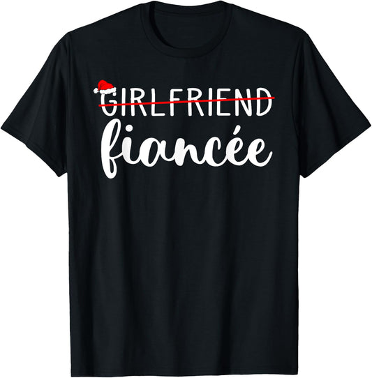 Fiancee Fiance Engaged Couples Matching Christmas Pajama T-Shirt - T-Shirt | Black
