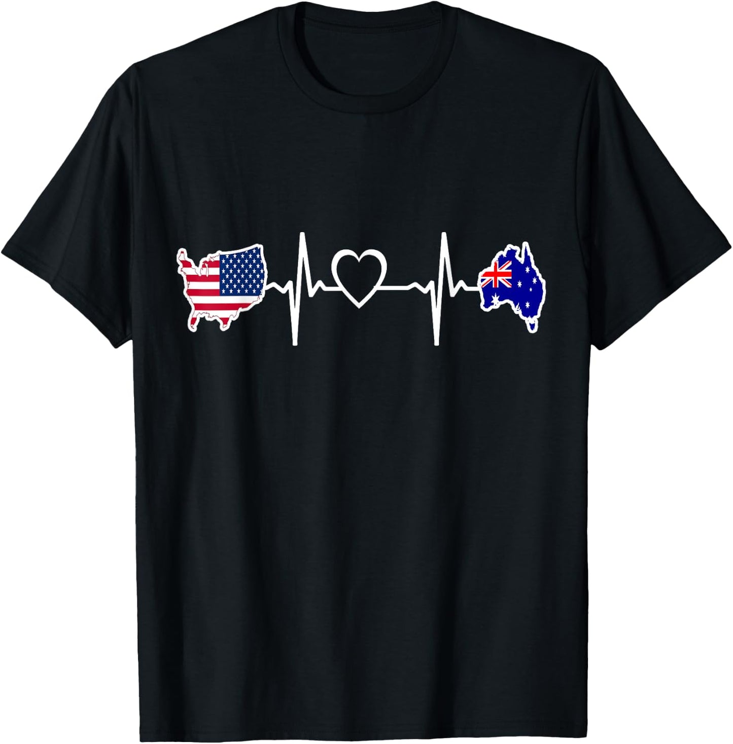 Australia American USA Flag - USA Australian Heartbeat T-Shirt - T-Shirt | Black