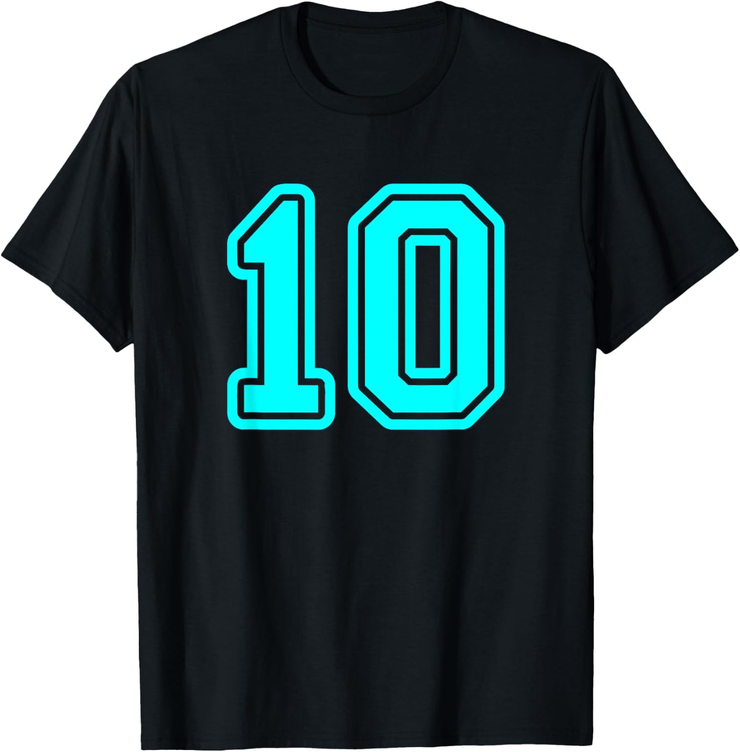 Jersey #10 Cyan Sports Team Player Fan Jersey Number 10 T-Shirt - T-Shirt | Black