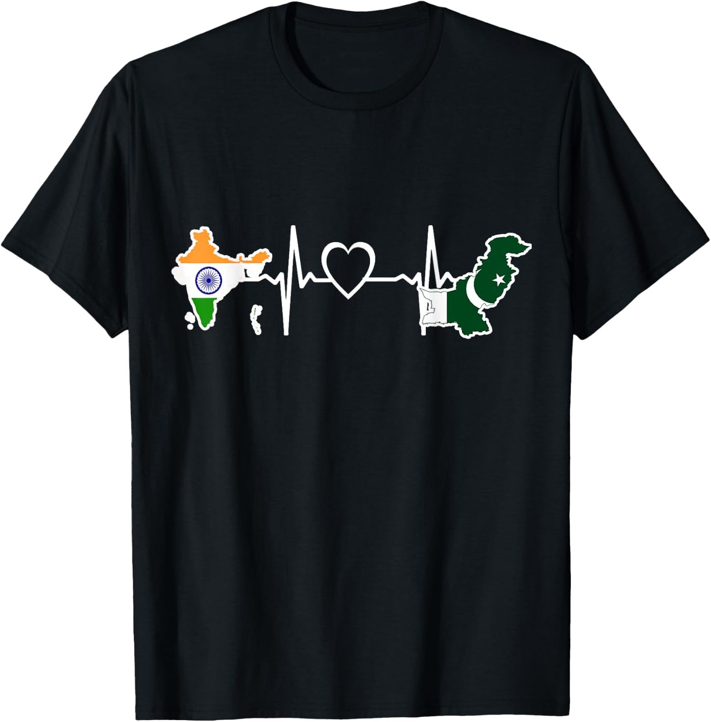 Pakistan India Flag Pakistanian Indian Heartbeat T-Shirt - T-Shirt | Black