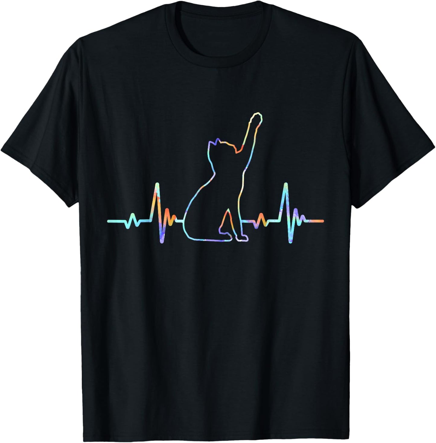 Heartbeat Cat Lover Animal Silhouette Cute Cat T-Shirt - T-Shirt | Black