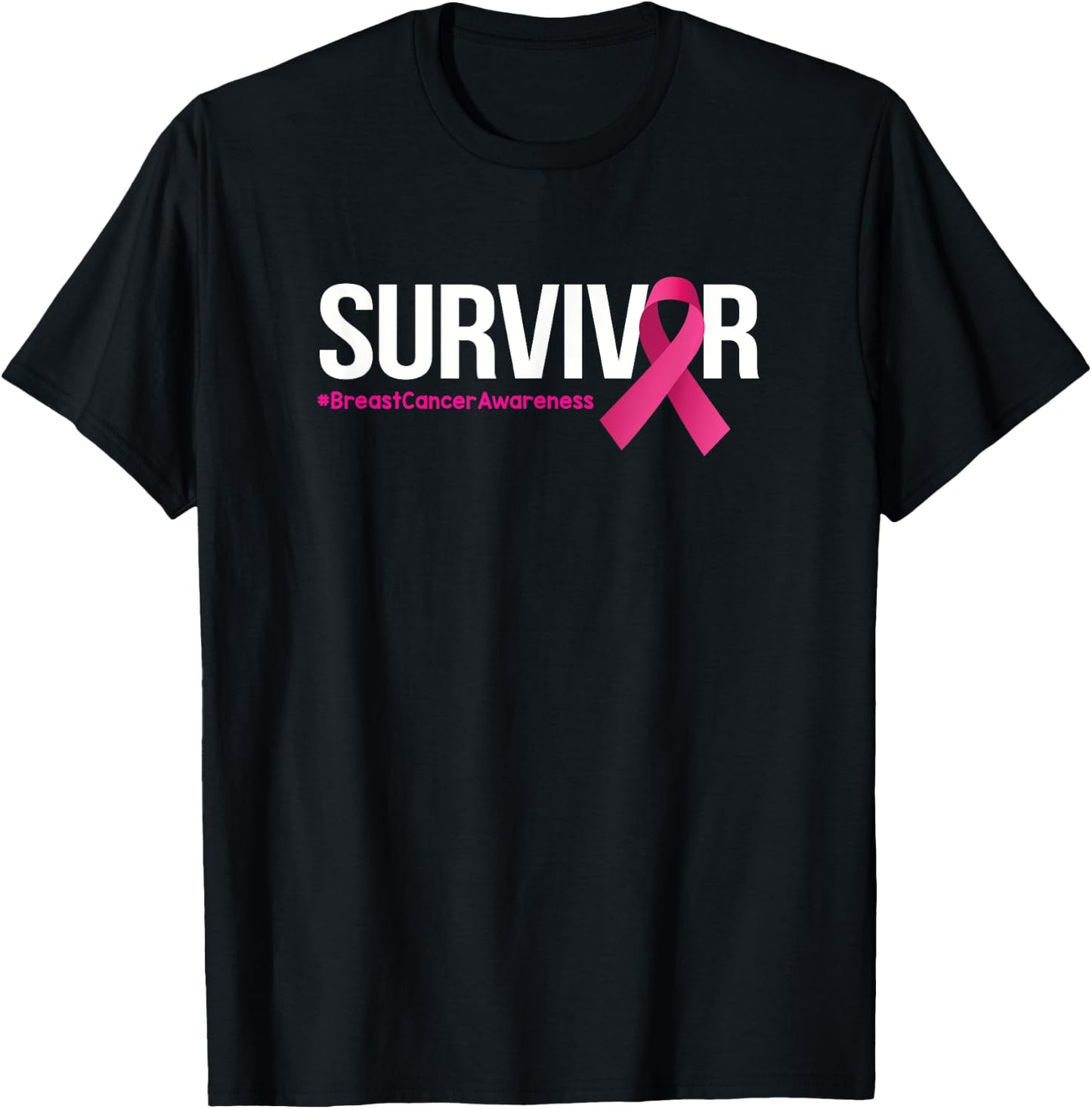 Survivor Breast Cancer Awareness Month Pink Ribbon T-Shirt - T-Shirt | Black