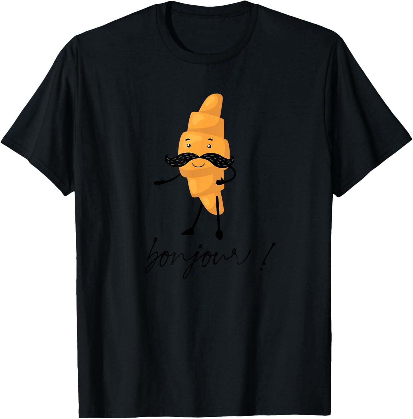 Bonjour Cute Croissant With Mustache Funny France Girls Trip T-Shirt - T-Shirt | Black