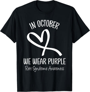 Heart In October We Wear Purple Rett Syndrome Awareness T-Shirt - T-Shirt | Black