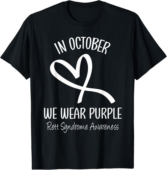 Heart In October We Wear Purple Rett Syndrome Awareness T-Shirt - T-Shirt | Black