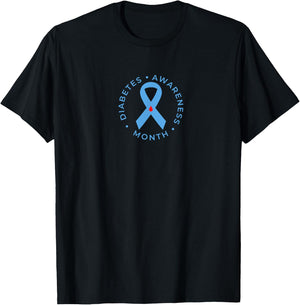 Diabetes Awareness Month Diabetic Blue Love Ribbon T1D T2D T-Shirt - T-Shirt | Black