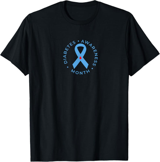 Diabetes Awareness Month Diabetic Blue Love Ribbon T1D T2D T-Shirt - T-Shirt | Black
