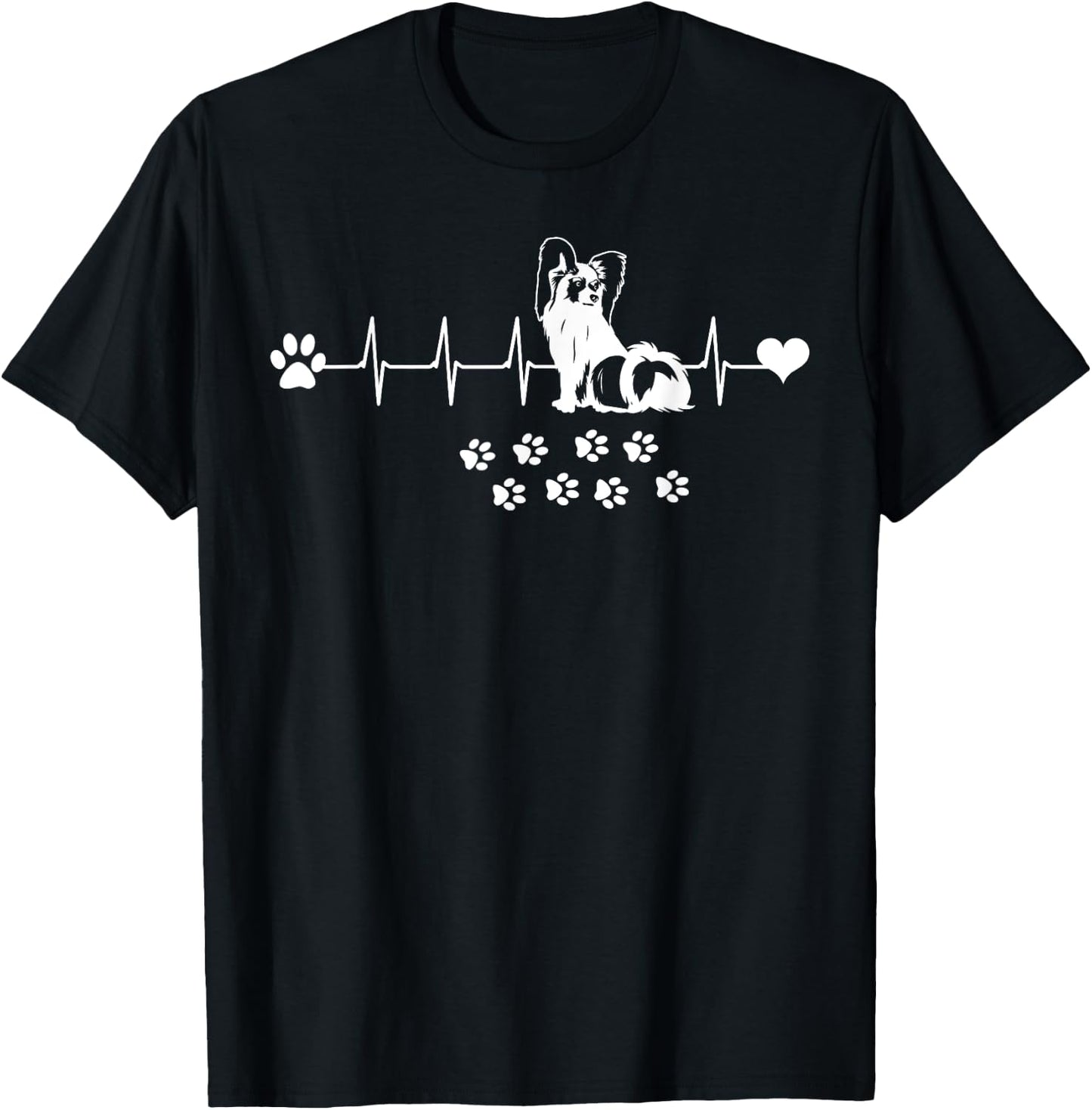 Papillon Dog Paw Heartbeat Spaniel Breed Fur Parent Trainer Men Women Kids T-Shirt - T-Shirt | Black