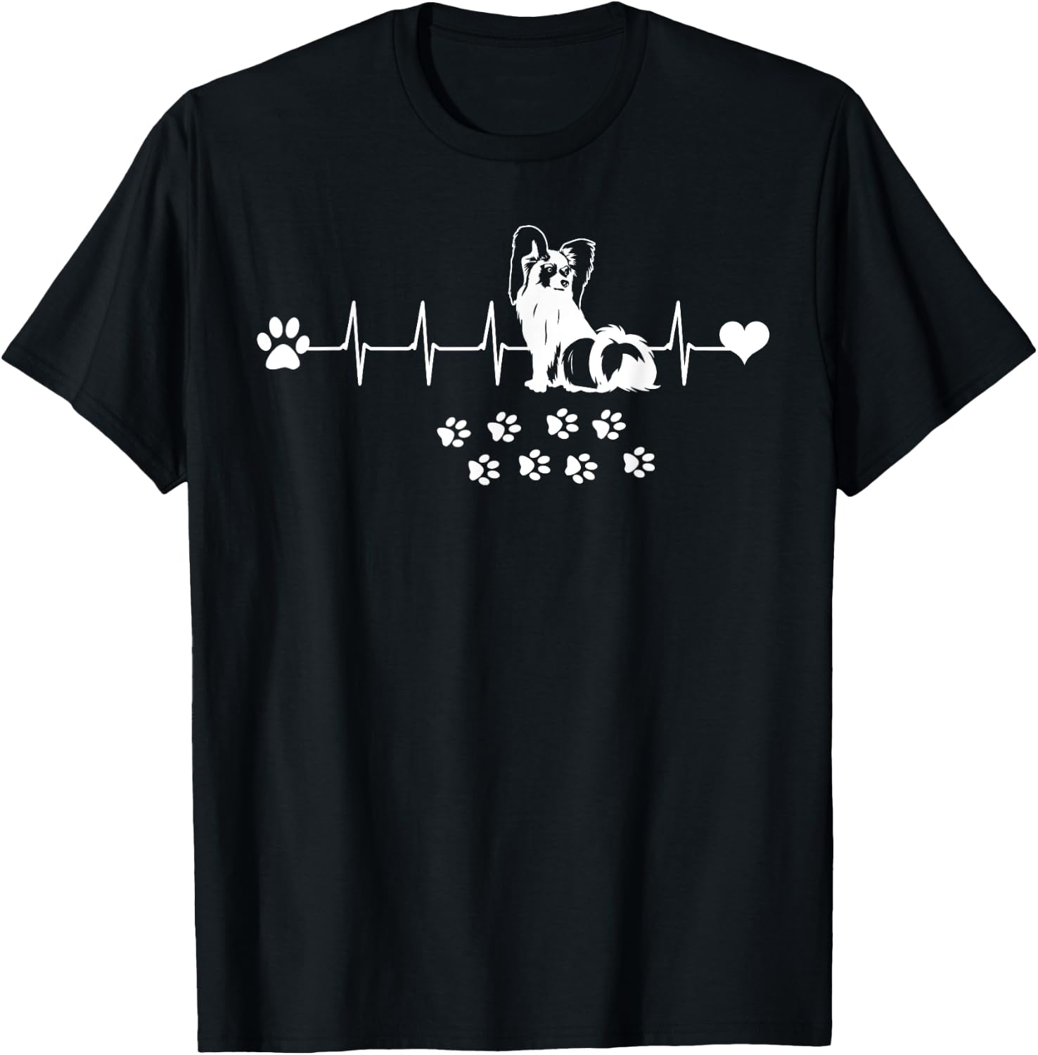 Papillon Dog Paw Heartbeat Spaniel Breed Fur Parent Trainer Men Women Kids T-Shirt - T-Shirt | Black