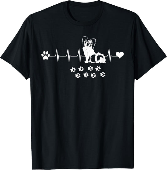 Papillon Dog Paw Heartbeat Spaniel Breed Fur Parent Trainer Men Women Kids T-Shirt - T-Shirt | Black
