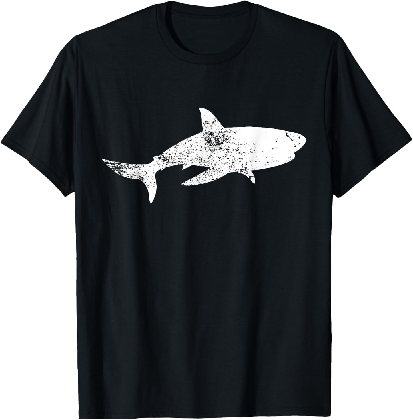Grunge Great White Shark Print - Vintage Shark T-Shirt - T-Shirt | Black