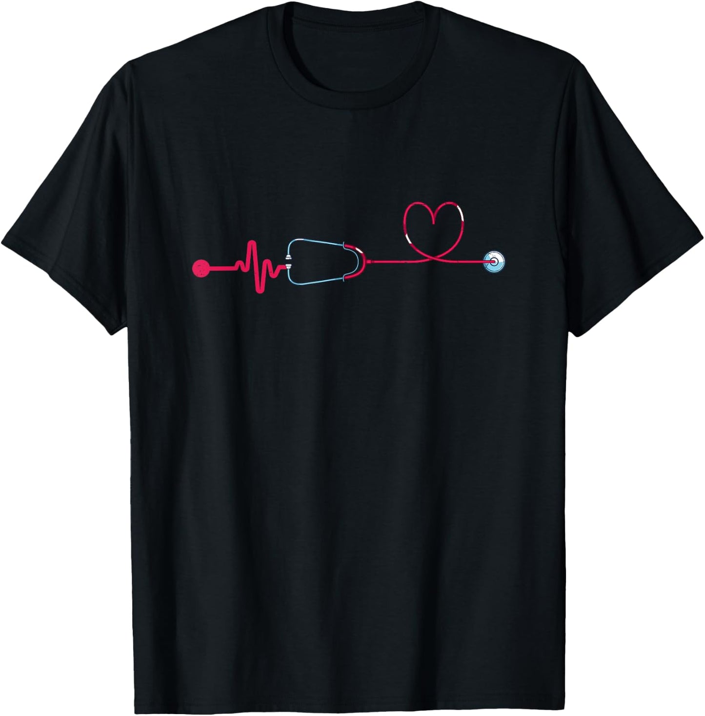 Medical Nursing Heart Stethoscope Heartbeat Nursery Nurse T-Shirt - T-Shirt | Black