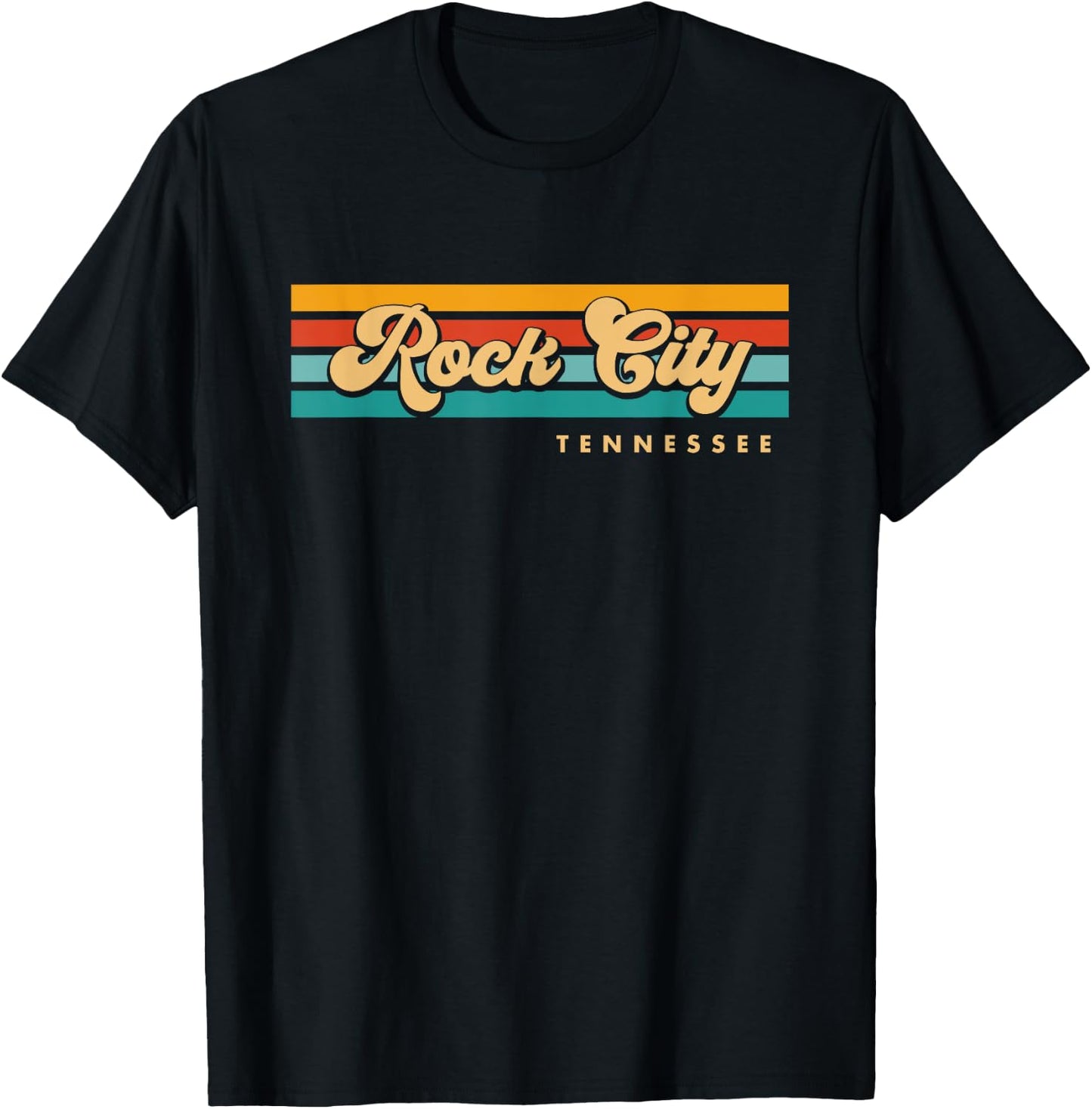 Vintage Sunset Stripes Rock City, Tennessee T-Shirt - T-Shirt | Black