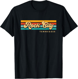 Vintage Sunset Stripes Rock City, Tennessee T-Shirt - T-Shirt | Black