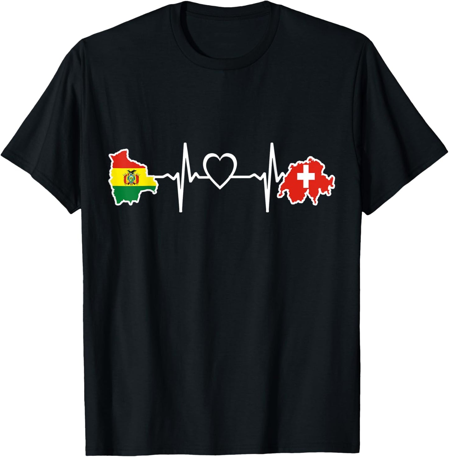 Switzerland Bolivia Flag Swiss Bolivian Heartbeat T-Shirt - T-Shirt | Black