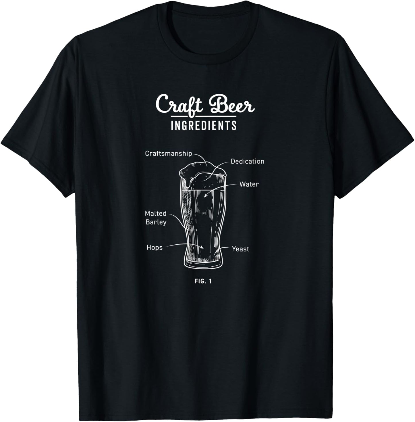 Craft Beer Ingredients Vintage Blueprint T-Shirt - T-Shirt | Black