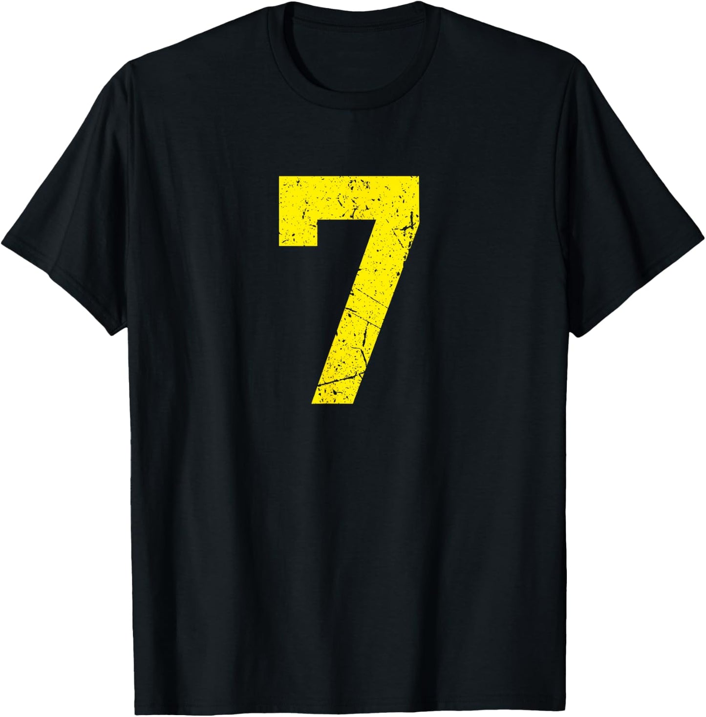 Number #7 Yellow Vintage Sport Varsity Number T-Shirt - T-Shirt | Black