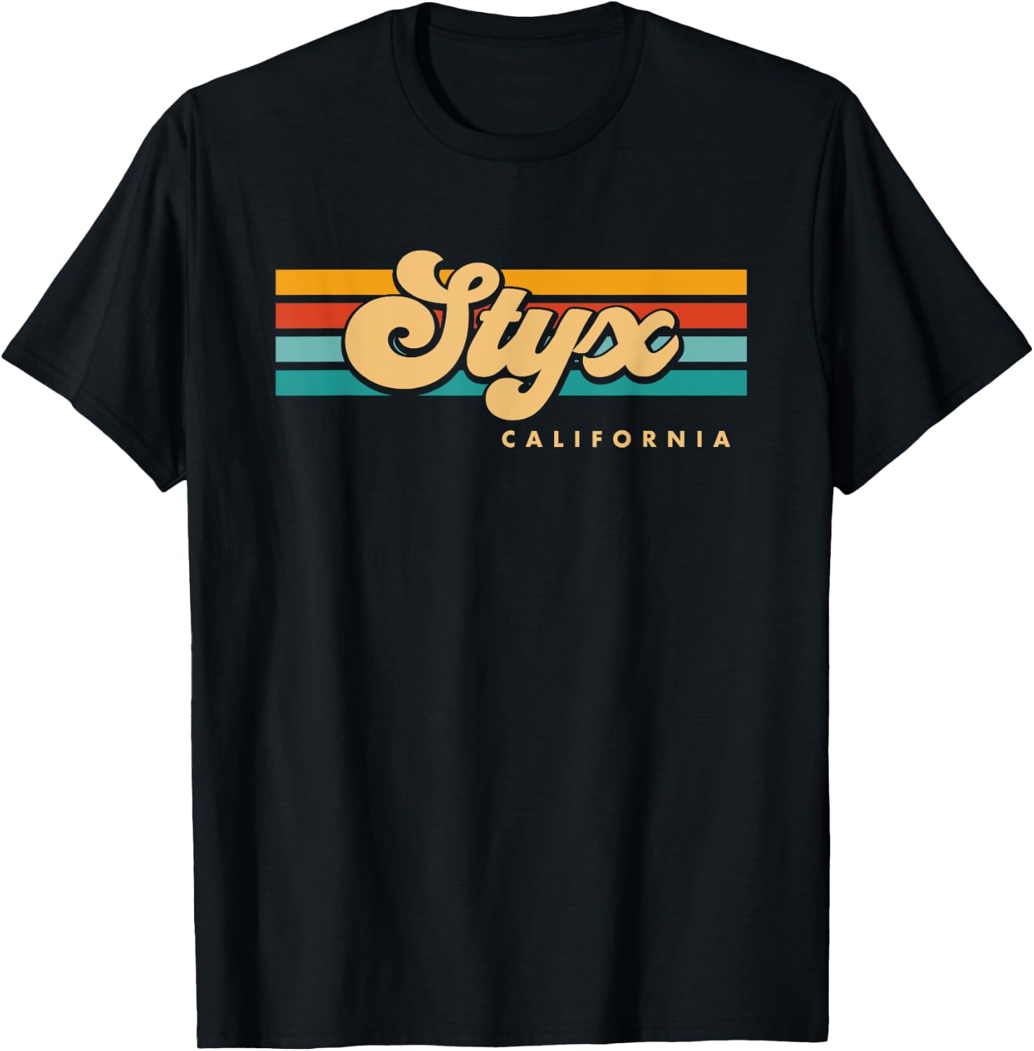 Vintage Sunset Stripes Styx, California T-Shirt - T-Shirt | Black