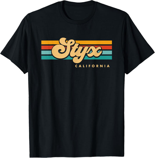 Vintage Sunset Stripes Styx, California T-Shirt - T-Shirt | Black