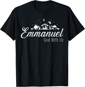 Emmanuel God With Us Nativity Scenes Christian Christmas T-Shirt - T-Shirt | Black