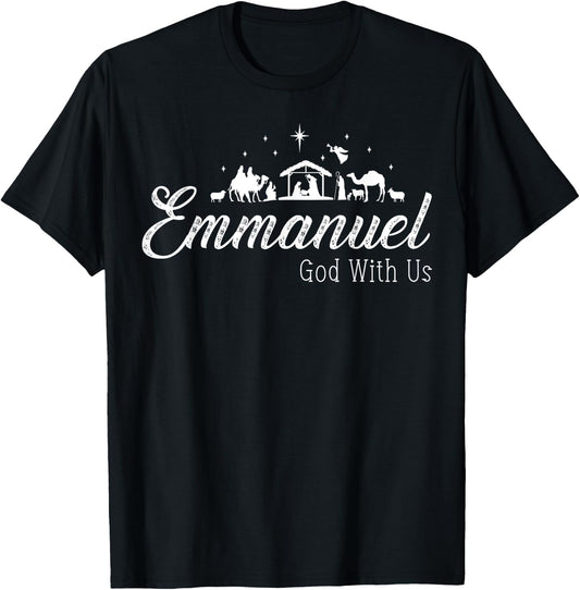 Emmanuel God With Us Nativity Scenes Christian Christmas T-Shirt - T-Shirt | Black