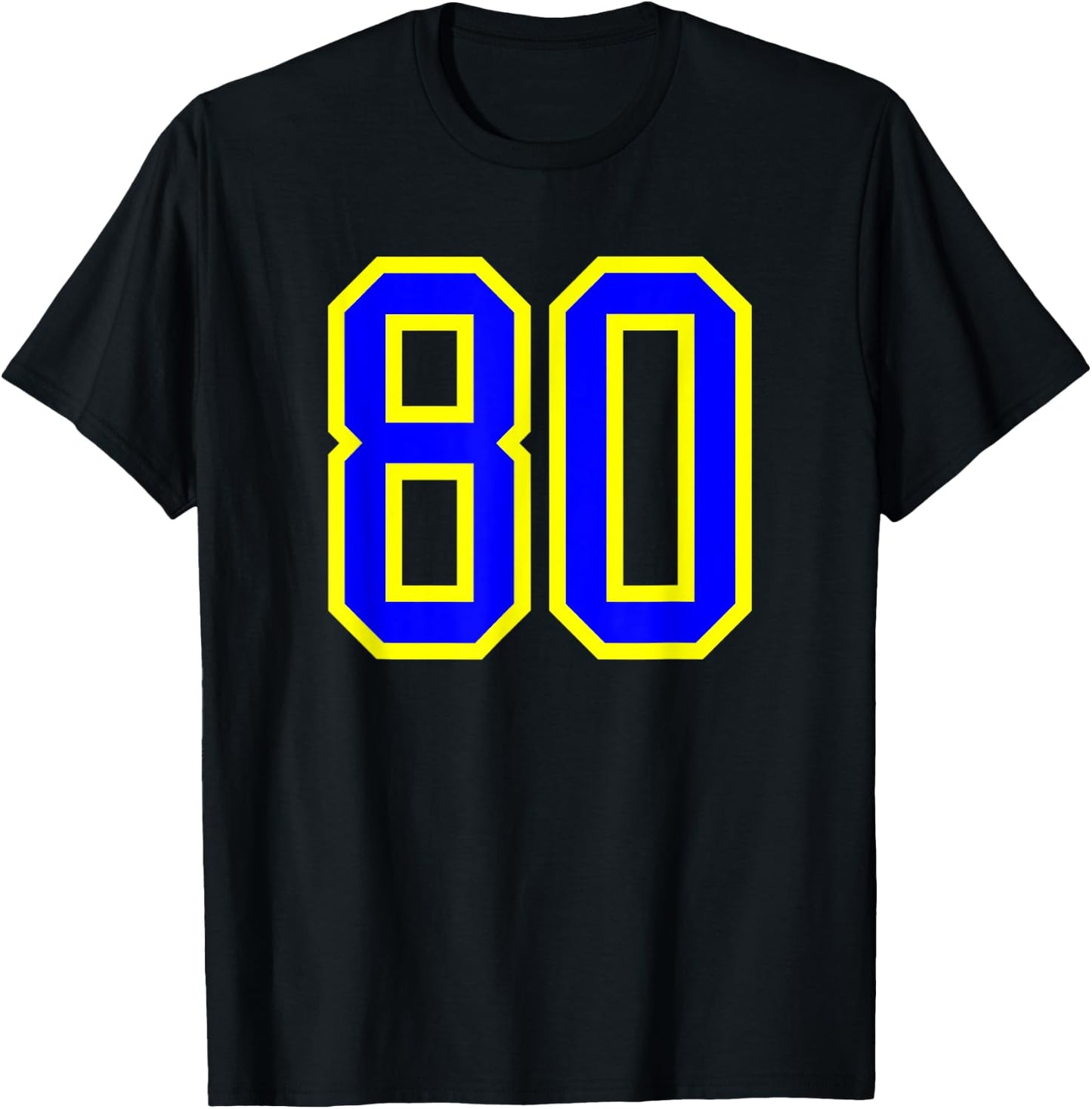 Jersey Number #80 Blue Yellow Birthday Sports Number 80 T-Shirt - T-Shirt | Black