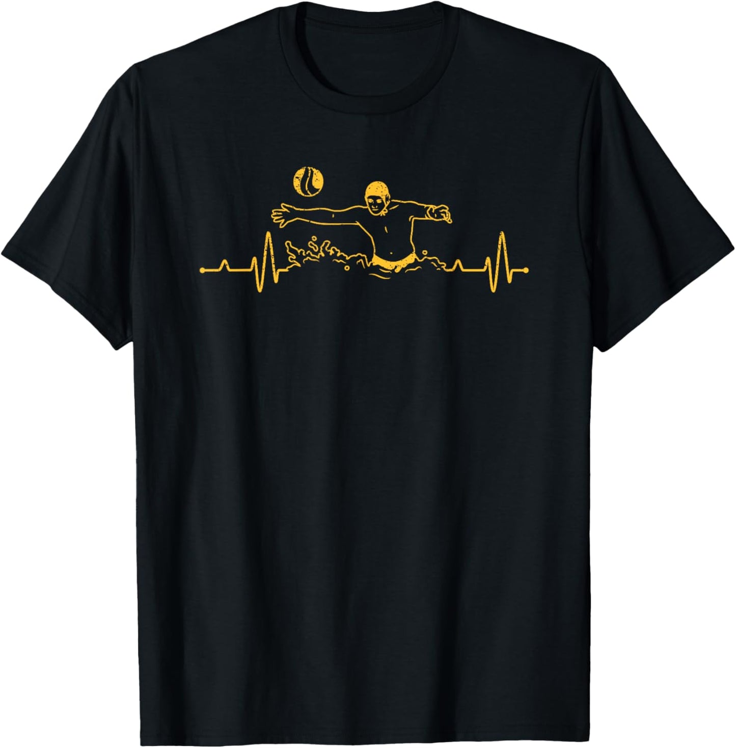Water Polo Heartbeat Goalie Pulse Athlete Team Sport Lover T-Shirt - T-Shirt | Black