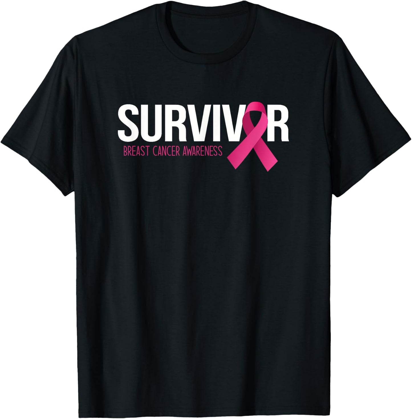 Survivor Breast Cancer Awareness Month Pink Ribbon T-Shirt - T-Shirt | Black